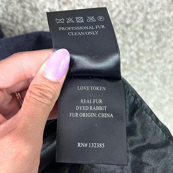 Love Token Vest Women’s Small Dark Blue 100% Rabbit Fur & Suede Waist Tie Long - Picture 7 of 7